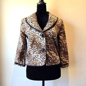 WHBM Women's Cheetah Animal Print Cropped Blazer Jacket Size 2